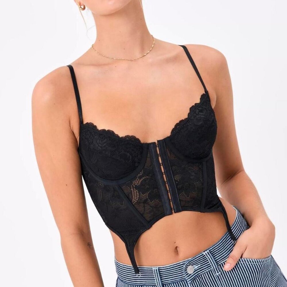 Glassons Black Lace Garter Corset Top
